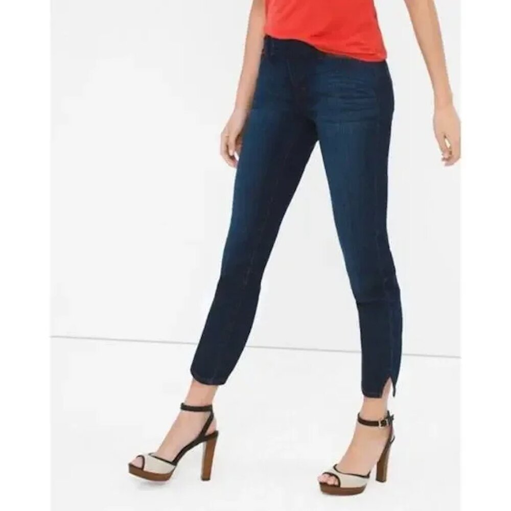 WHBM Skinny Crop jeans with faux leather trim, Size 2